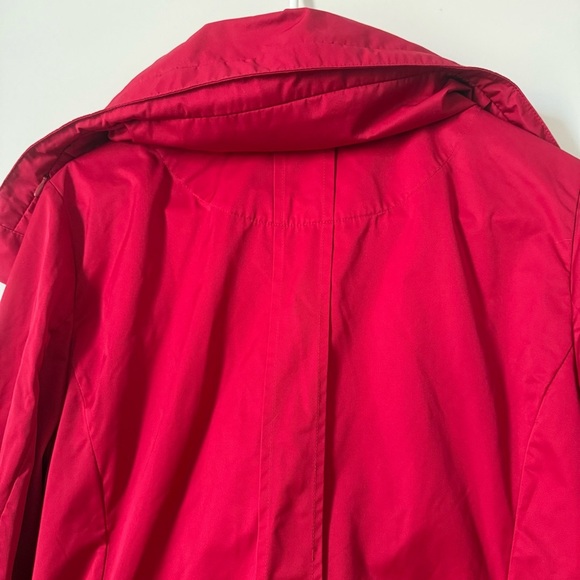 Rainforest Bold Red Hidden Hood Water Resistant Women’s Long Raincoat - Picture 9 of 14